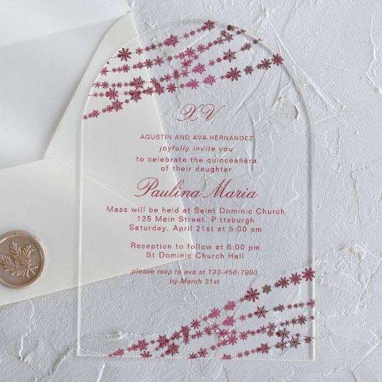 Burgundy Snowflakes Winter Quinceañera Acrylic