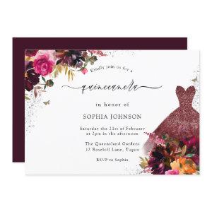 Burgundy Sparkle Dress Floral Quinceanera Party