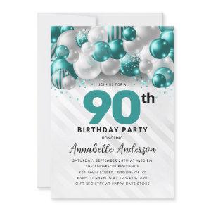 Burgundy Teal Silver Balloon Glitter 90th Birthday
