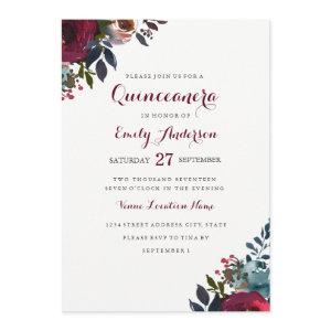 Burgundy Watercolor Floral Quinceanera