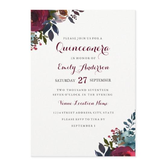 Burgundy Watercolor Floral Quinceanera