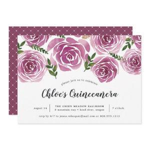 Burgundy Watercolor Floral Roses Quinceañera