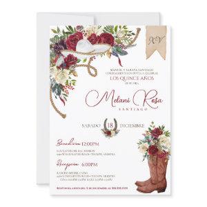 Burgundy White Elegant Charro Spanish Quinceañera