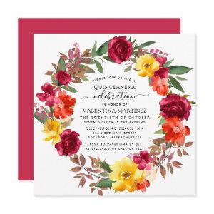 Burgundy Yellow Orange Floral Wreath Quinceanera I