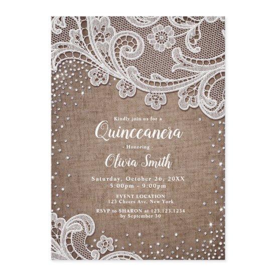 Burlap Lace silver glitter rustic Quinceanera