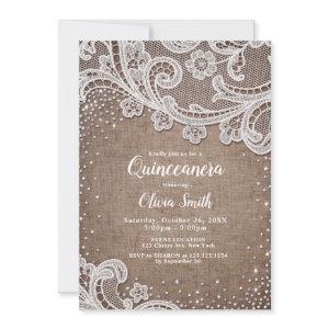 Burlap Lace silver glitter rustic Quinceanera