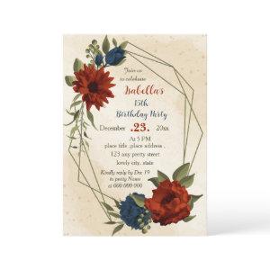 burnt orange navy flowers botanical birthday