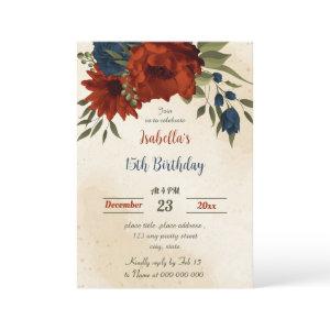 burnt orange navy flowers botanical birthday