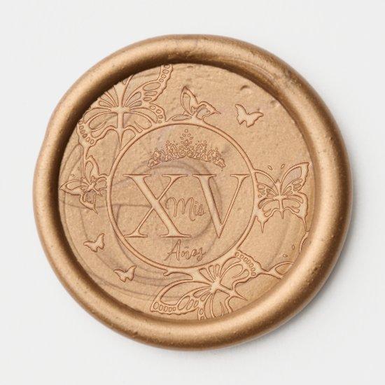 Butterflies Crown Quinceañera Mis XV 15 Años   Wax Seal Sticker