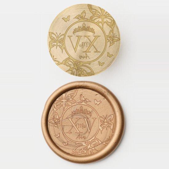 Butterflies Crown Quinceañera Mis XV Años Logo  Wax Seal Stamp