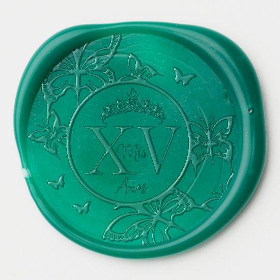 Butterflies Crown Quinceañera Mis XV Años Logo  Wax Seal Sticker
