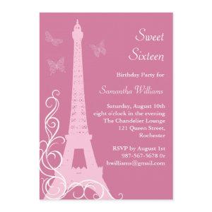 Butterflies in Paris Birthday Invite pink