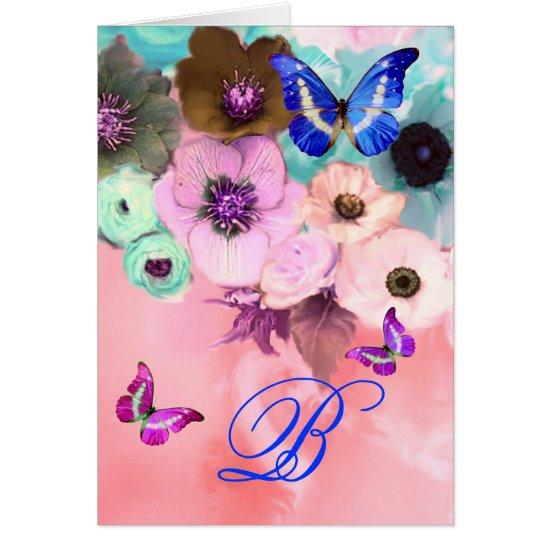 BUTTERFLIES,PINK TEAL  ROSES AND ANEMONE FLOWERS