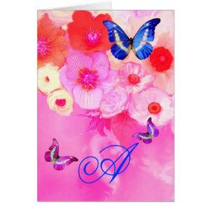 BUTTERFLIES,RED PINK ROSES AND ANEMONE FLOWERS