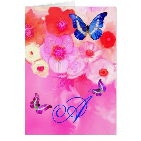 BUTTERFLIES,RED PINK ROSES AND ANEMONE FLOWERS