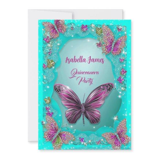 Butterflies turquoise purple sparkle glitter chic