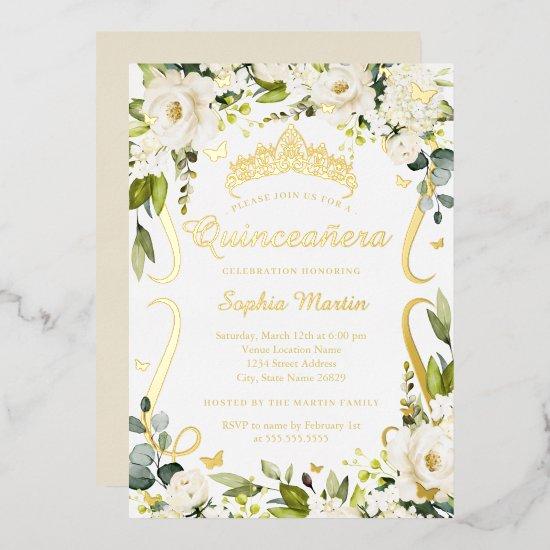 Butterfly Champagne Floral Gold Quinceanera   Foil
