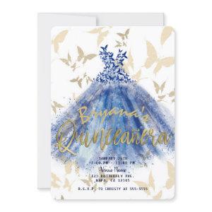 Butterfly Dance Blue Dress Gold Quinceañera 15