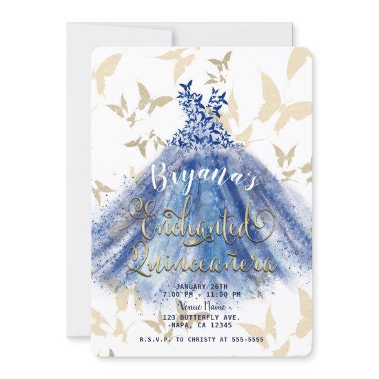 Butterfly Dance Blue Dress & Gold Quinceañera 15