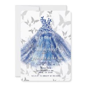 Butterfly Dance Blue Dress Silver 15 Quinceañera