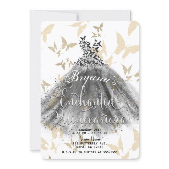 Butterfly Dance Dress Black & Gold 15 Quinceañera