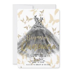 Butterfly Dance Dress Black & Gold Quinceañera 15