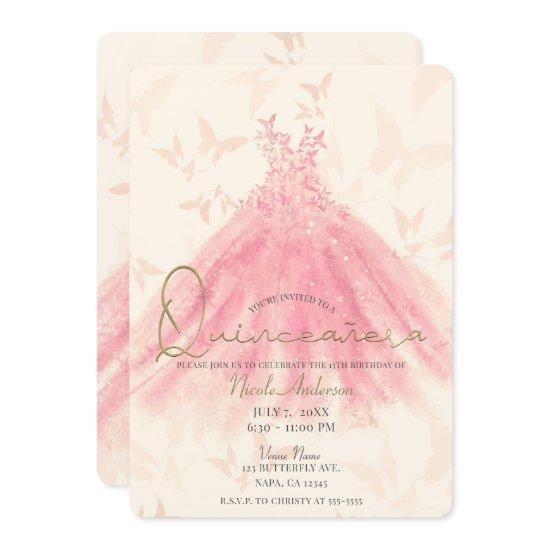 Butterfly Dance Peach Sparkle Dress Quinceañera