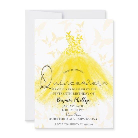 Butterfly Dance Yellow Sparkle Dress Quinceañera