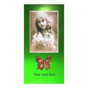 BUTTERFLY EMERALD GREEN ,red Card
