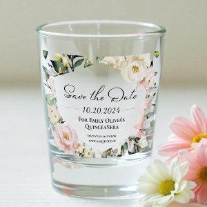 Butterfly Floral Frame Quinceanera Save The Date Shot Glass