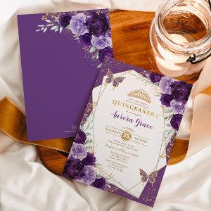 Butterfly Floral Quinceañera Violet Gold Geometric