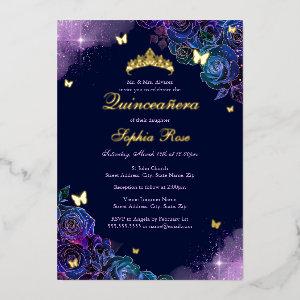 Butterfly Floral Rainbow Gold Quinceanera Foil