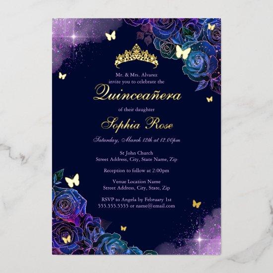 Butterfly Floral Rainbow Gold Quinceanera Foil