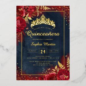 Butterfly Floral Red Gold Quinceanera  Foil