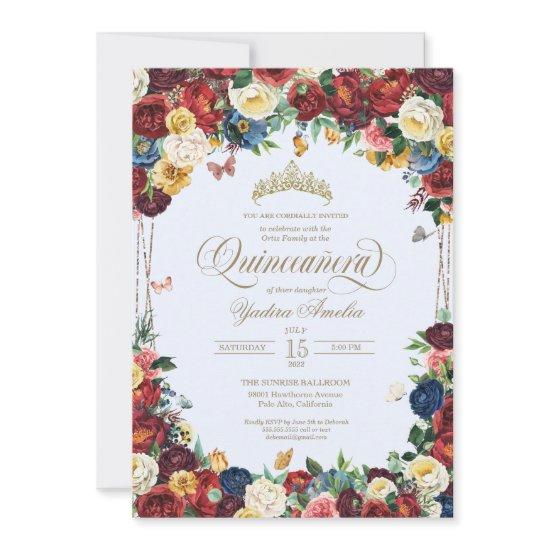 Butterfly Floral Watercolor Blue Quinceañera