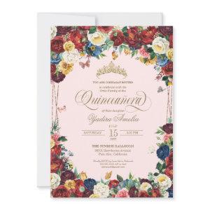 Butterfly Floral Watercolor Pink Red Quinceanera