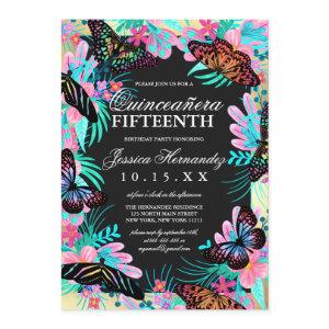 Butterfly Flowers Leaves Watercolor Quinceañera