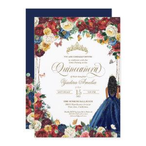 Butterfly Garden Burgundy Blue Floral Quinceanera
