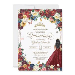 Butterfly Garden Burgundy Blue Floral Quinceanera