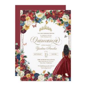 Butterfly Garden Burgundy Flowers Quinceanera Gown