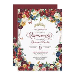 Butterfly Garden Burgundy Royal Floral Quinceanera