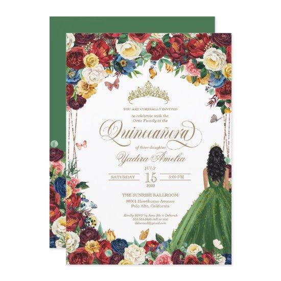 Butterfly Garden Green Gown Royal Red Quinceanera