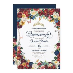 Butterfly Garden Royal Blue Red Floral Quinceanera