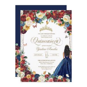 Butterfly Garden Royal Blue Red Floral Quinceanera