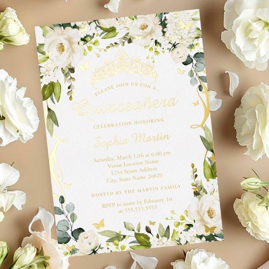 Butterfly Gold Champagne Floral Quinceanera   Foil
