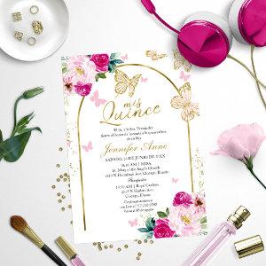 Butterfly Hot Pink Floral Spanish Quinceanera
