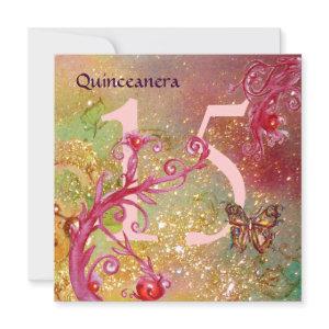 BUTTERFLY IN GOLD SPARKLES Quinceanera Birthday