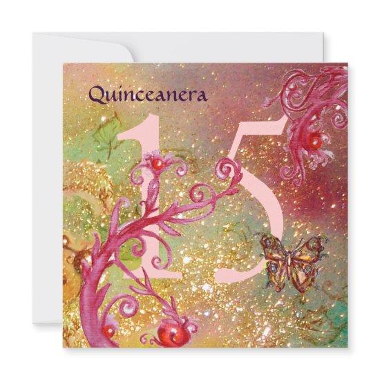 BUTTERFLY IN GOLD SPARKLES Quinceanera Birthday