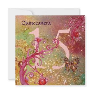 BUTTERFLY IN GOLD SPARKLES Quinceanera Birthday