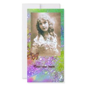BUTTERFLY IN SPARKLES bright purple green blue